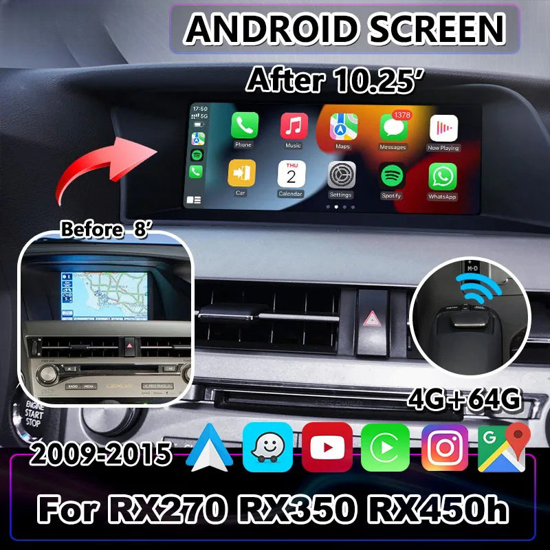 10.25 Inches Android Screen Display for Lexus RX270 RX350 RX450H 2009-2015