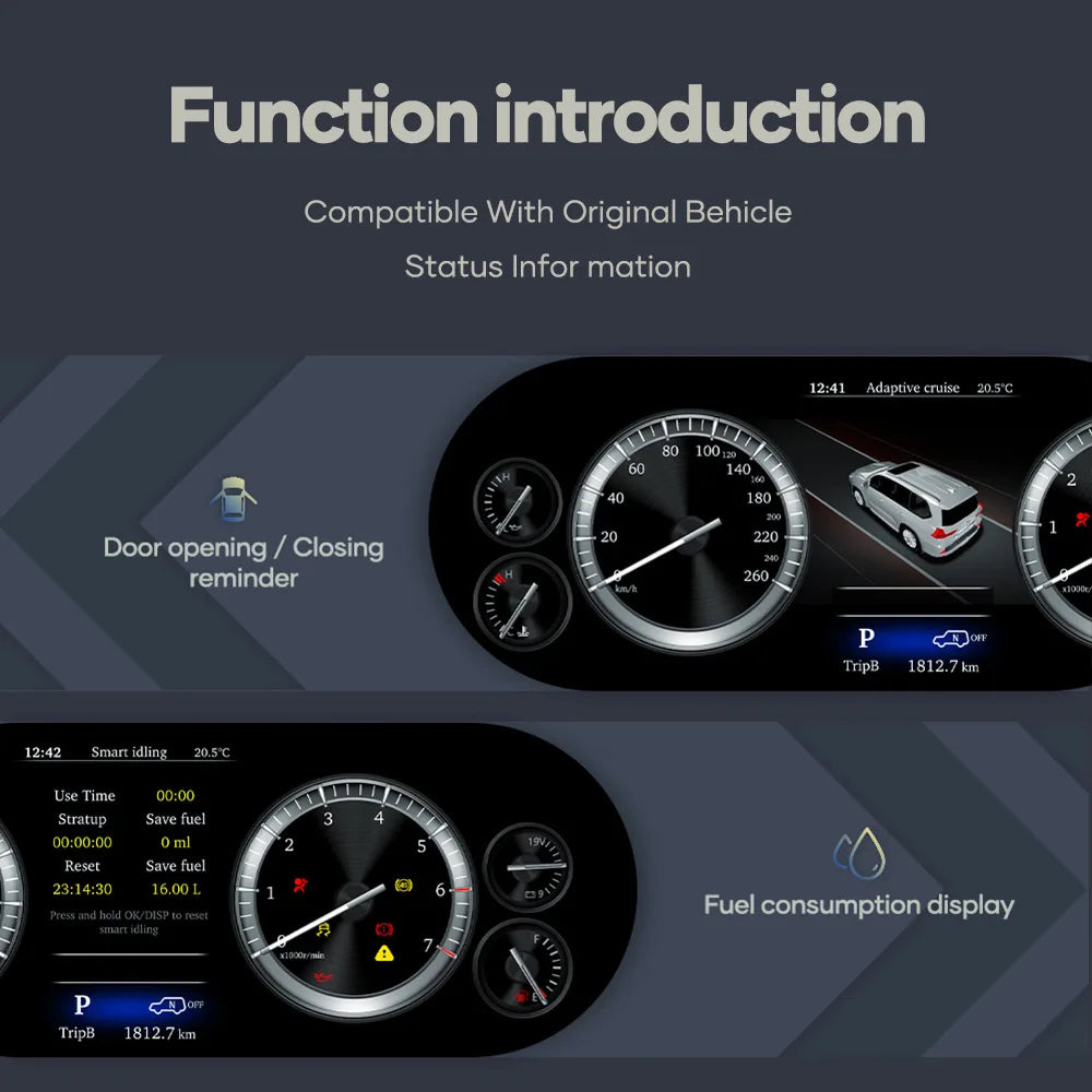 12.3" LCD Digital Cluster For Toyota Prado 2010-2019 Linux Digital LCD Dashboard Instrument Gauge Cluster