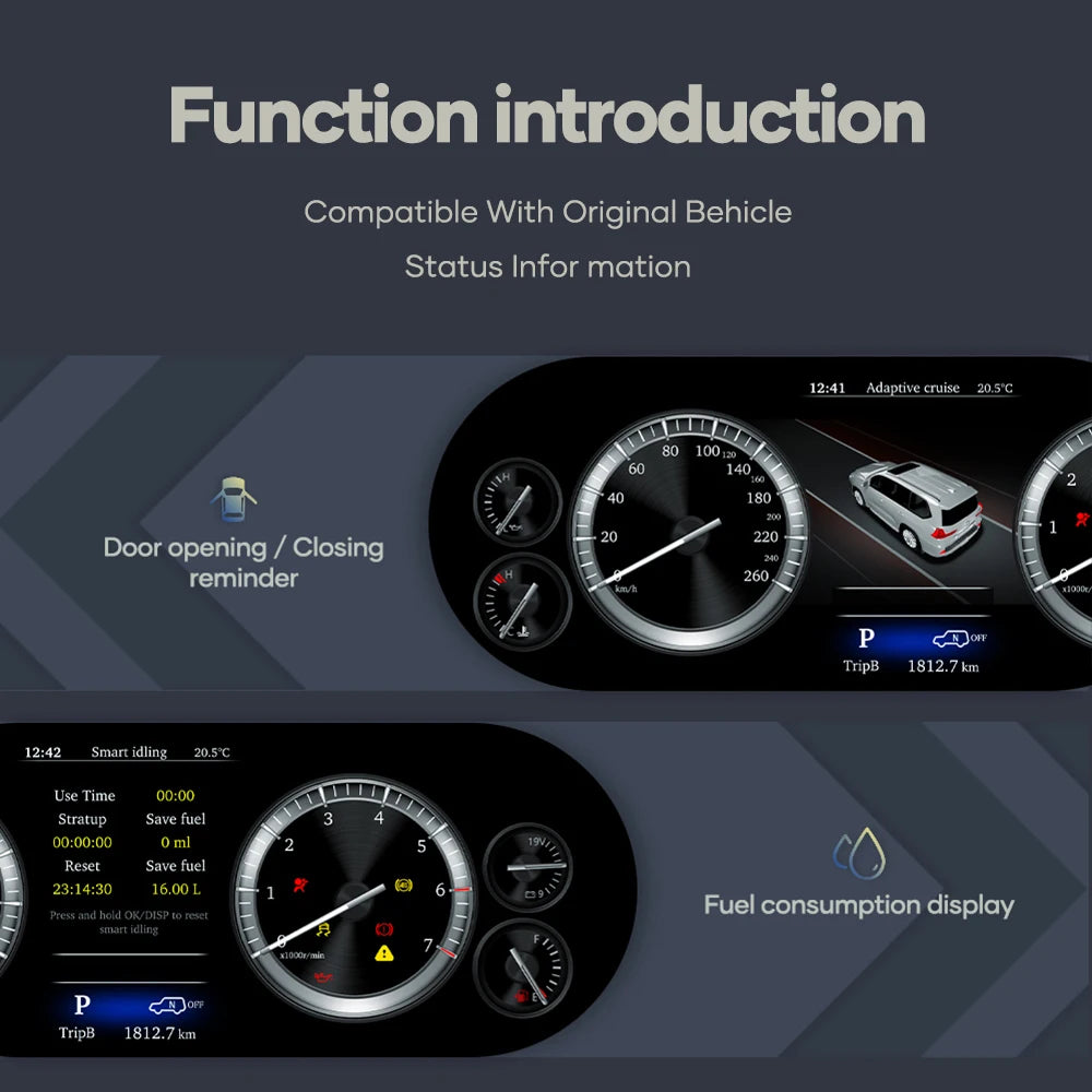 12.3" LCD Digital Cluster For Toyota Alphard 2008-2019 Linux Digital LCD Dashboard Instrument Gauge Cluster