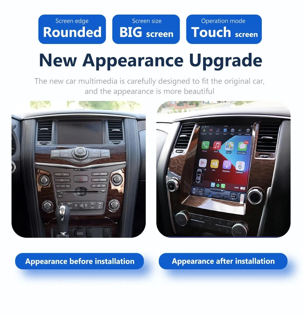 NISSAN Patrol/Armada Y62 Infiniti QX80 2010-2020 Stereo Replacement Tesla Style Screen Built-in Carplay/Android Auto