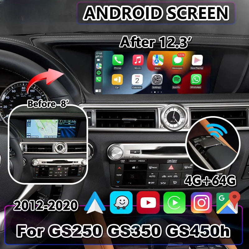 12.3 Inch Android Screen for Lexus GS250 GS350 GS450H 2012-2020