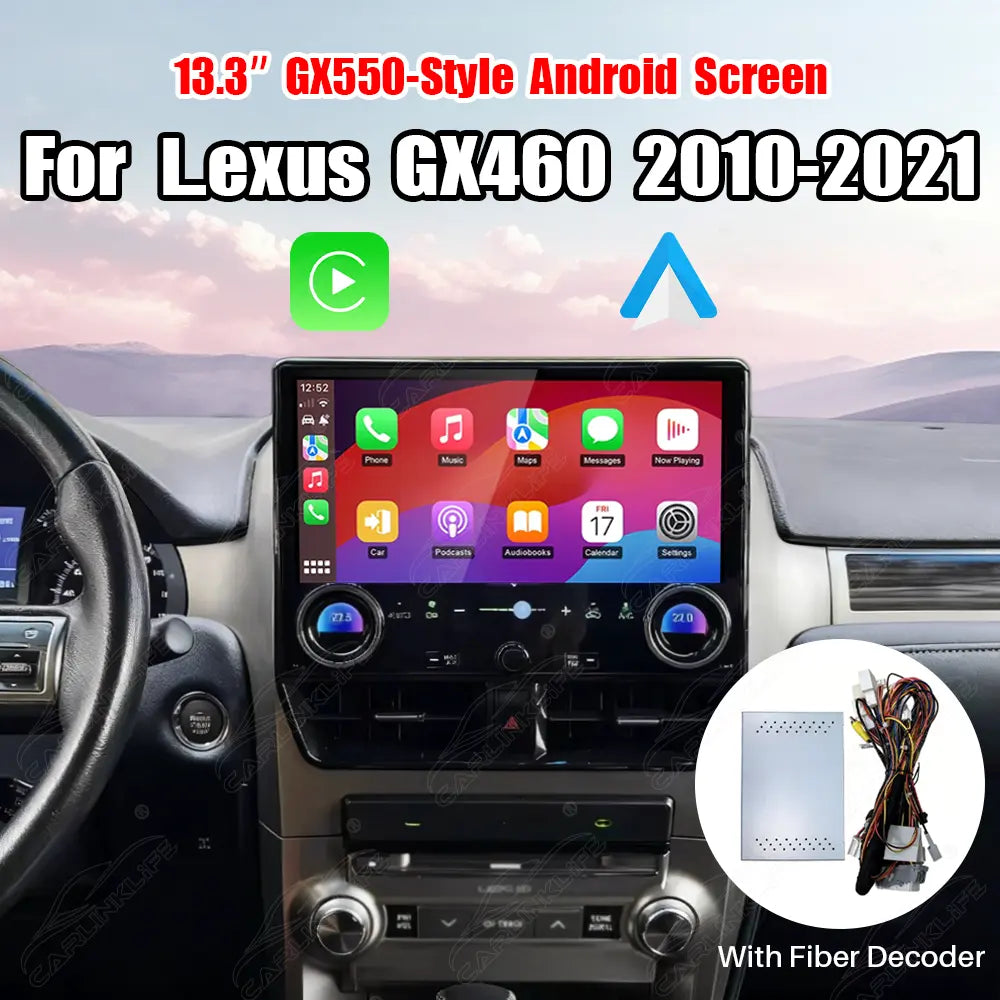 Lexus GX460 2010–2021 13.3" Android Screen Upgrade (GX550 Style) w/ CarPlay & Android Auto + Fiber Decoder Included