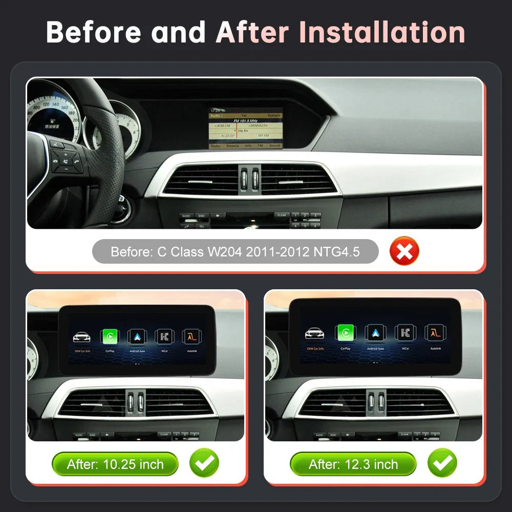 Mercedes-Benz C Class W204 2008-2014 Wireless Apple CarPlay Android Auto Car Multimedia Linux Touch Screen