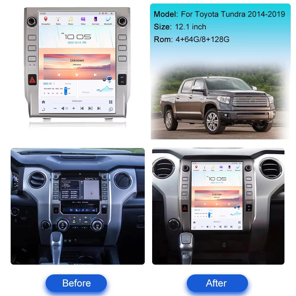 12.1 inch Android Car Radio for Toyota Tundra 2014-2019 Stereo Replacement Tesla-Style Screen Built-in Carplay/Android Auto