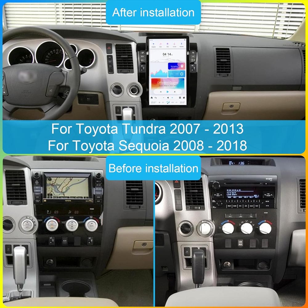 13.6 inch Android Car Radio for Toyota Tundra 2007-2013 Sequoia 2008-2018 Stereo Replacement Tesla-Style Screen Built-in Carplay/Android Auto