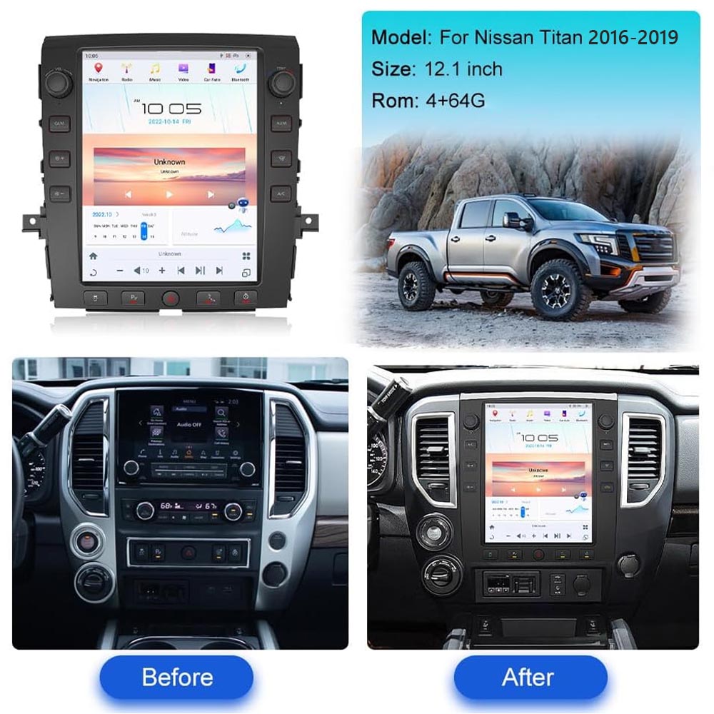 12.1 inch Car Radio for Nissan Titan 2016-2019 Stereo Replacement Tesla-Style Screen GPS Navigation Multimedia Player