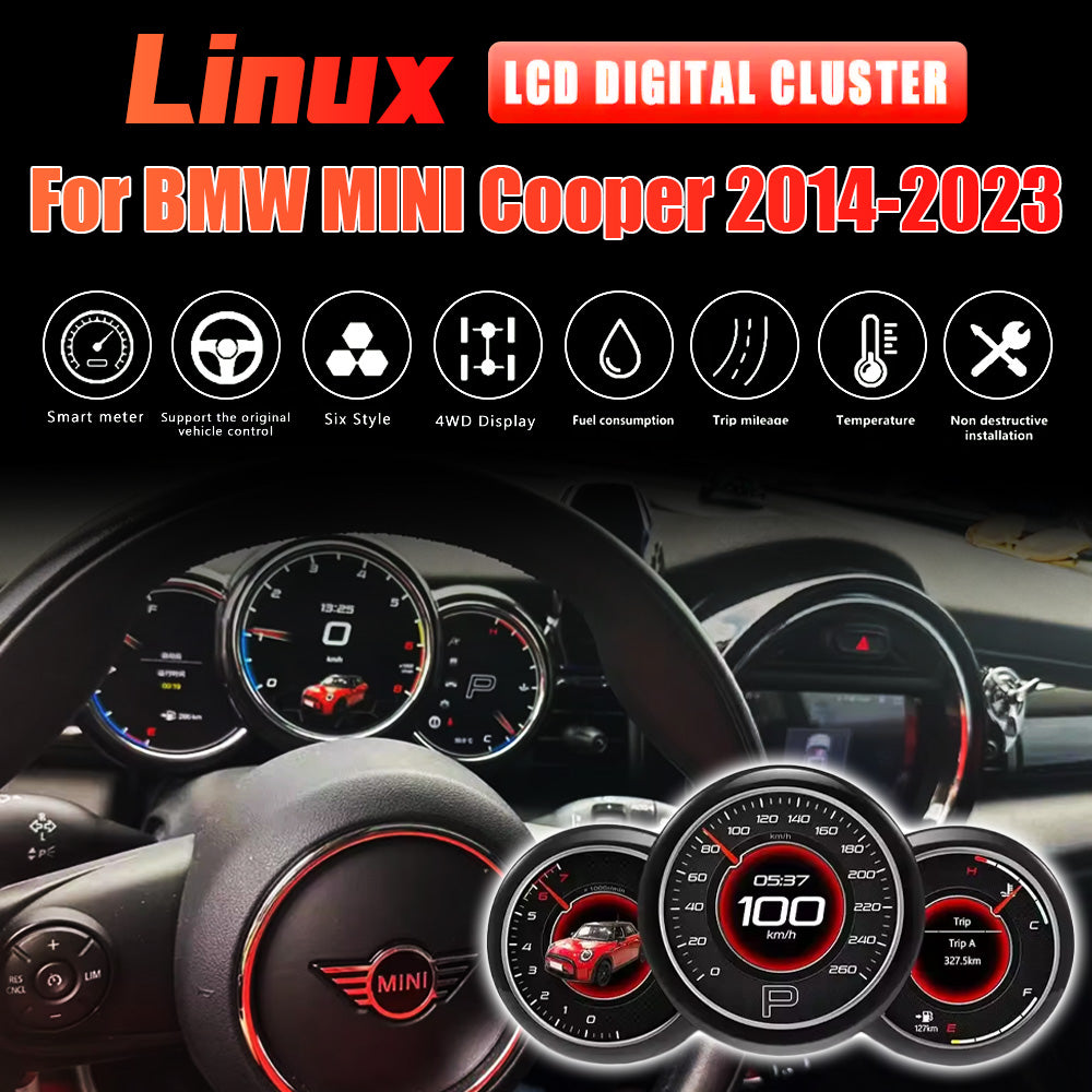 LCD Digital Cluster For BMW MINI Cooper 2014-2023 Linux Digital LCD Dashboard Instrument Gauge Cluster Speedometer