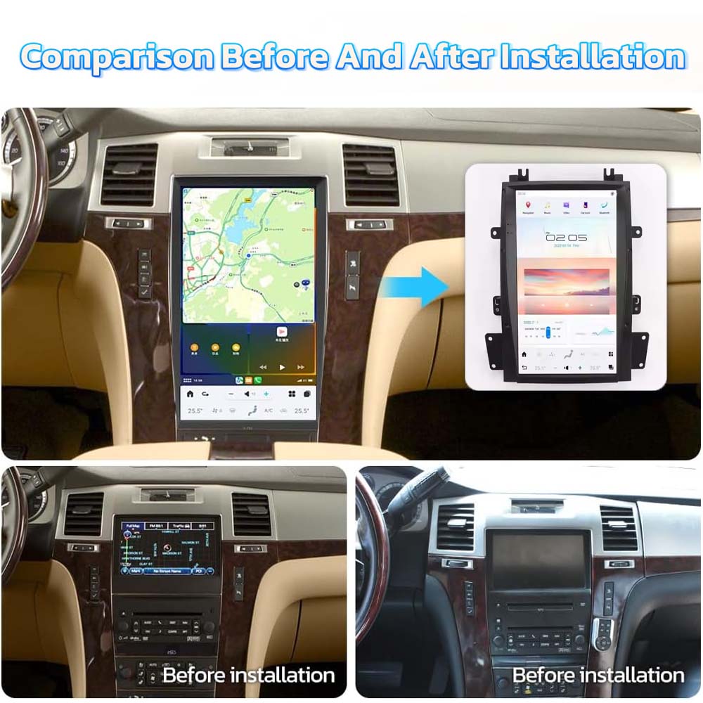 13.6 inch Car Radio for Cadillac Escalade 2008-2012 Car Stereo Replacement Tesla-Style Screen with Wireless CarPlay Android Auto