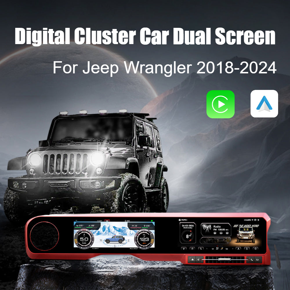 Jeep Wrangler 2018-2024 Digital Cluster Dual Screen Dashboard Car Radio Strip Screen CarPlay Android Auto