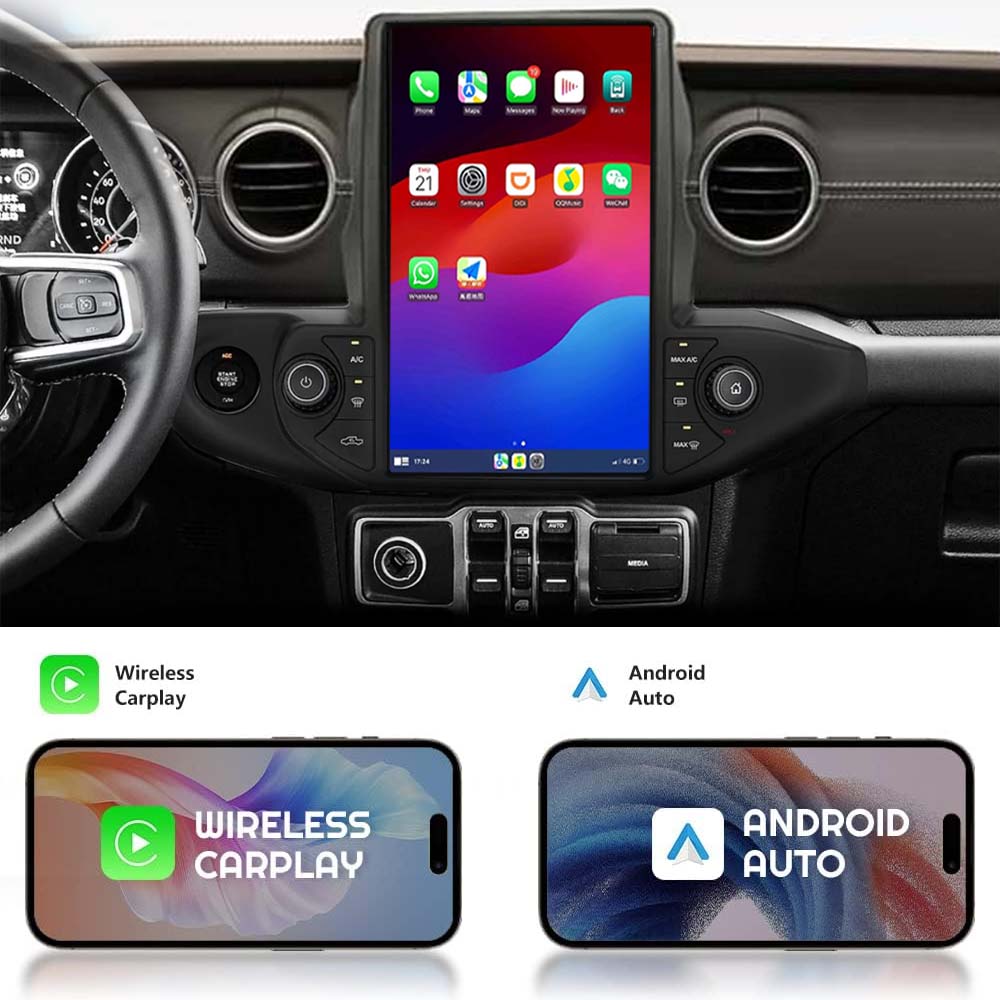 Jeep Wrangler JL Gladiator 2018-2021 Stereo Replacement Tesla-Style Screen Built-in Carplay/Android Auto