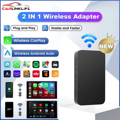Carlinklife 5.0 2-in-1 Wireless CarPlay Android Auto Adapter for Cars with Factory Wired CarPlay & Wired Android Auto