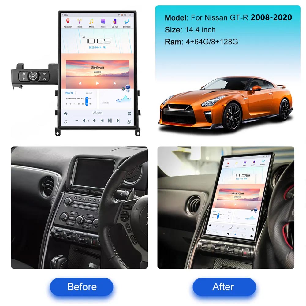 14.4 inch Android Car Radio for Nissan GTR R35 2008-2020 Stereo Replacement Tesla-Style Screen Built-in Carplay/Android Auto