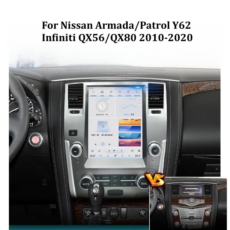 NISSAN Patrol/Armada Y62 Infiniti QX80 2010-2020 Stereo Replacement Tesla Style Screen Built-in Carplay/Android Auto