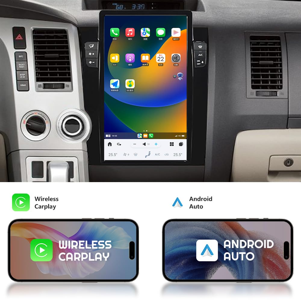 13.6 inch Android Car Radio for Toyota Tundra 2007-2013 Sequoia 2008-2018 Stereo Replacement Tesla-Style Screen Built-in Carplay/Android Auto