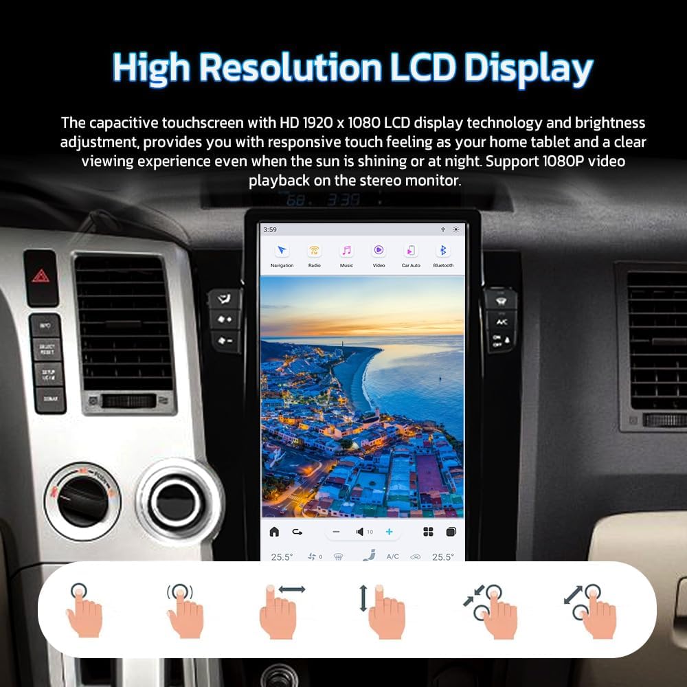 13.6 inch Android Car Radio for Toyota Tundra 2007-2013 Sequoia 2008-2018 Stereo Replacement Tesla-Style Screen Built-in Carplay/Android Auto