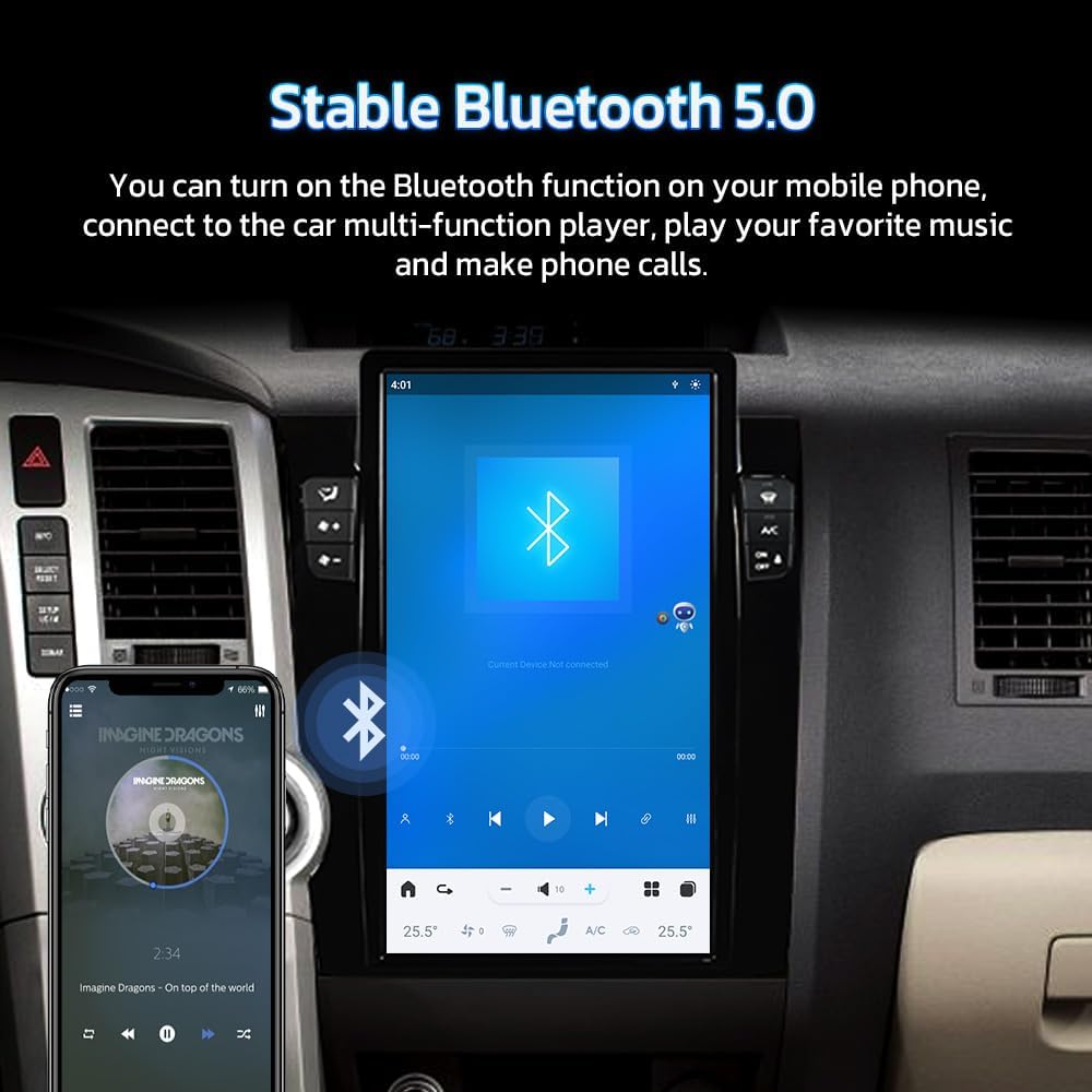 13.6 inch Android Car Radio for Toyota Tundra 2007-2013 Sequoia 2008-2018 Stereo Replacement Tesla-Style Screen Built-in Carplay/Android Auto