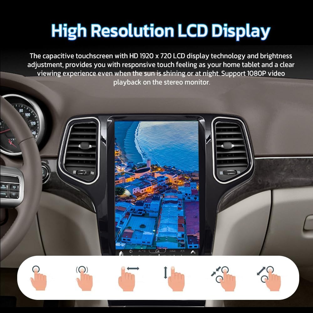 13.6 inch Jeep Grand Cherokee 2014-2022 Tesla-Style Multimedia Player GPS Navigation Wireless CarPlay Android Auto