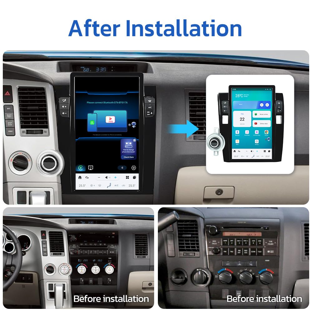 13.6 inch Android Car Radio for Toyota Tundra 2007-2013 Sequoia 2008-2018 Stereo Replacement Tesla-Style Screen Built-in Carplay/Android Auto