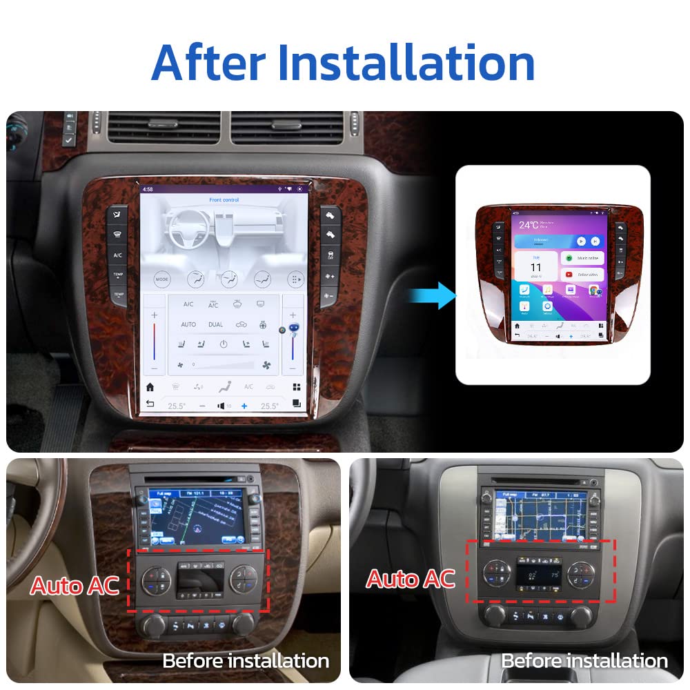 12.1 inch Car Radio for GMC Yukon/ Chevrolet Tahoe Silverado Suburban 2007-2013 Stereo Replacement Tesla-Style Screen GPS Navigation Multimedia Player