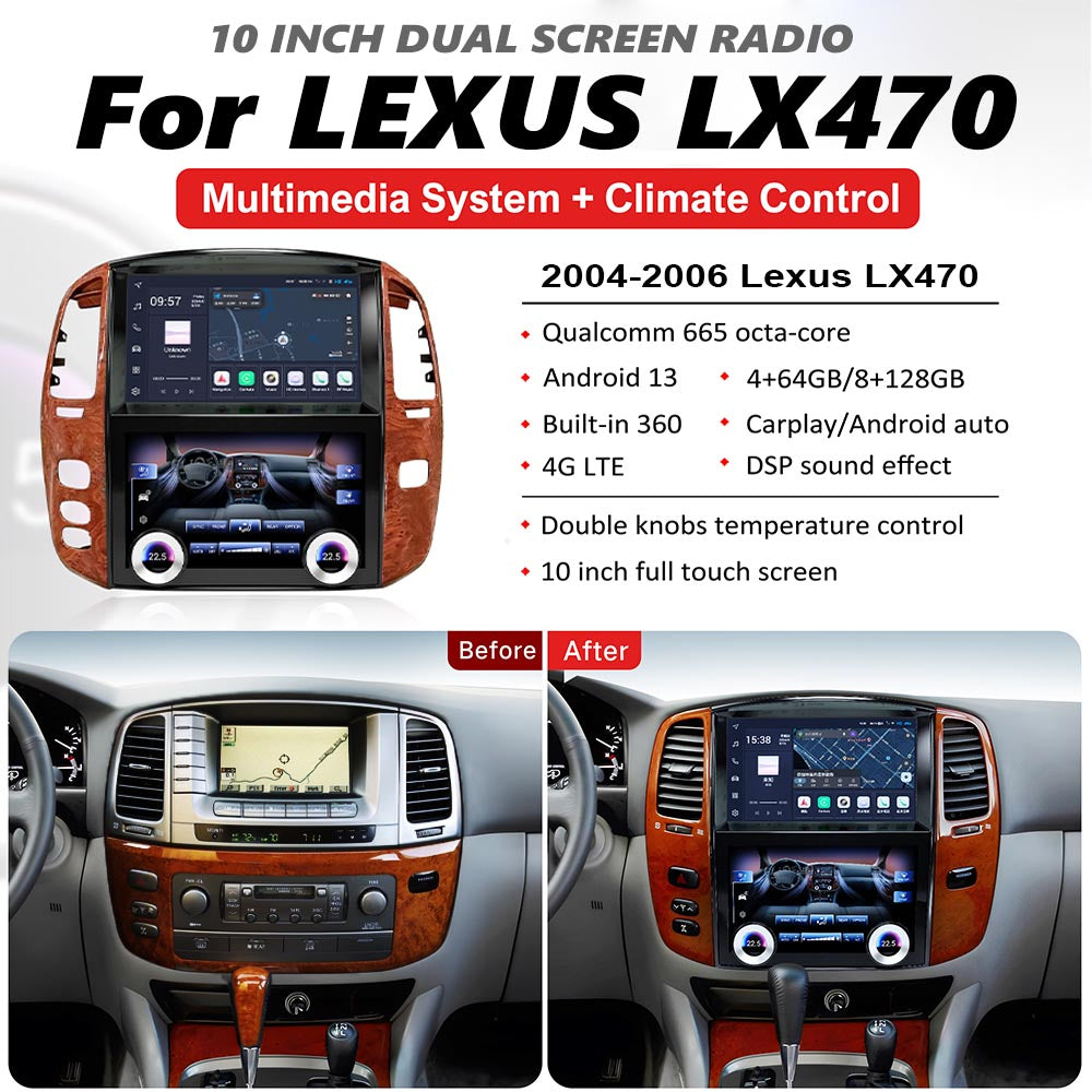 10 inch Android Car Radio for Lexus LX470 2004-2006 Dual Screen Climate Control Panel Multimedia Player