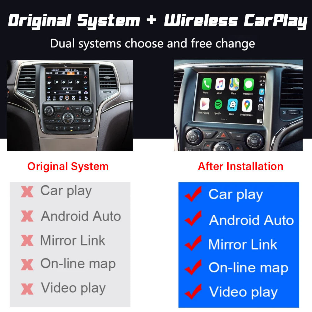 Wireless CarPlay Android Auto Upgrade Module for Jeep Grand Cherokee Commander Compass 2014-2020 8.4 inch uConnect CarPlay Retrofit