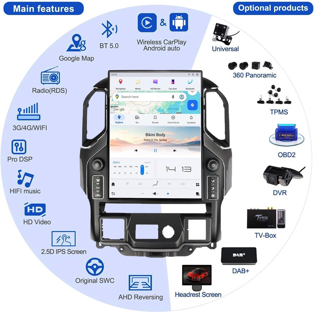 Chevrolet Silverado GMC Sierra 2019-2024 Android 13 IPS 2K Touch Screen GPS Navigation Video Player Support Carplay