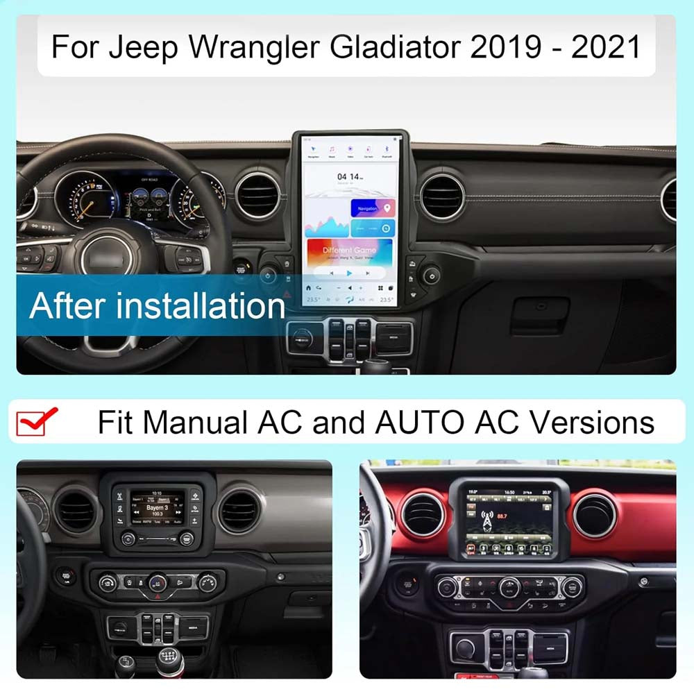 Jeep Wrangler JL Gladiator 2018-2021 Stereo Replacement Tesla-Style Screen Built-in Carplay/Android Auto