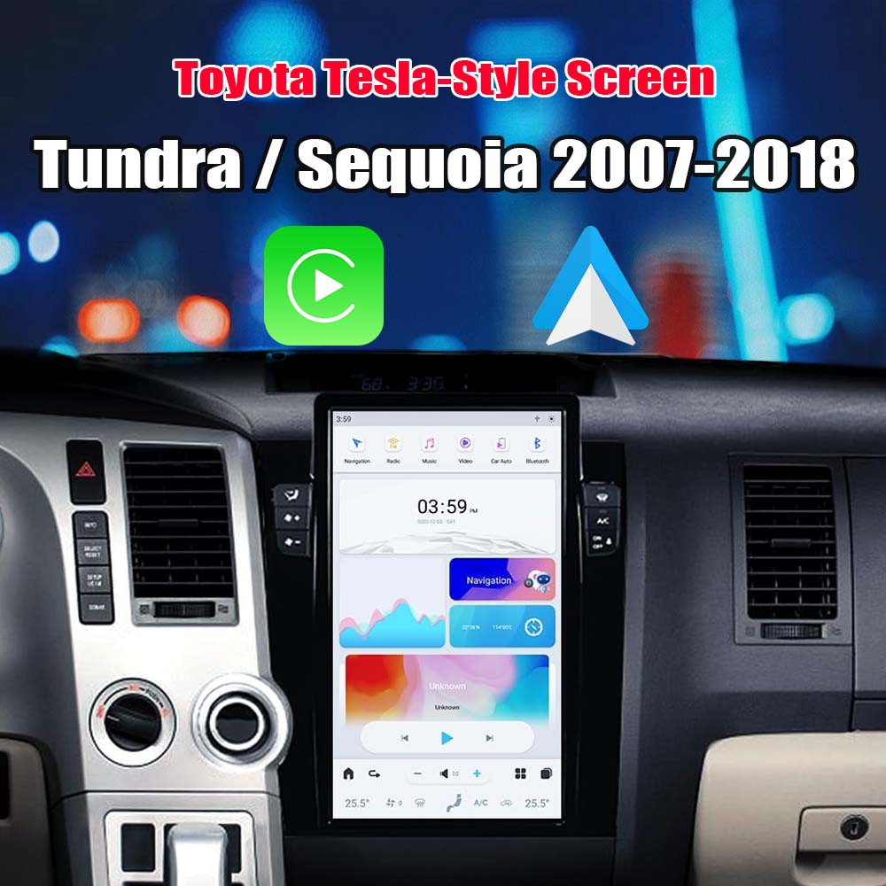 13.6 inch Android Car Radio for Toyota Tundra 2007-2013 Sequoia 2008-2018 Stereo Replacement Tesla-Style Screen Built-in Carplay/Android Auto