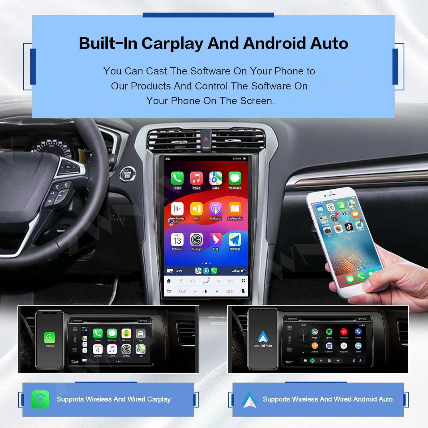 Ford Fusion Mondeo 2013-2020 Stereo Replacement Tesla Style Screen Built-in Carplay/Android Auto