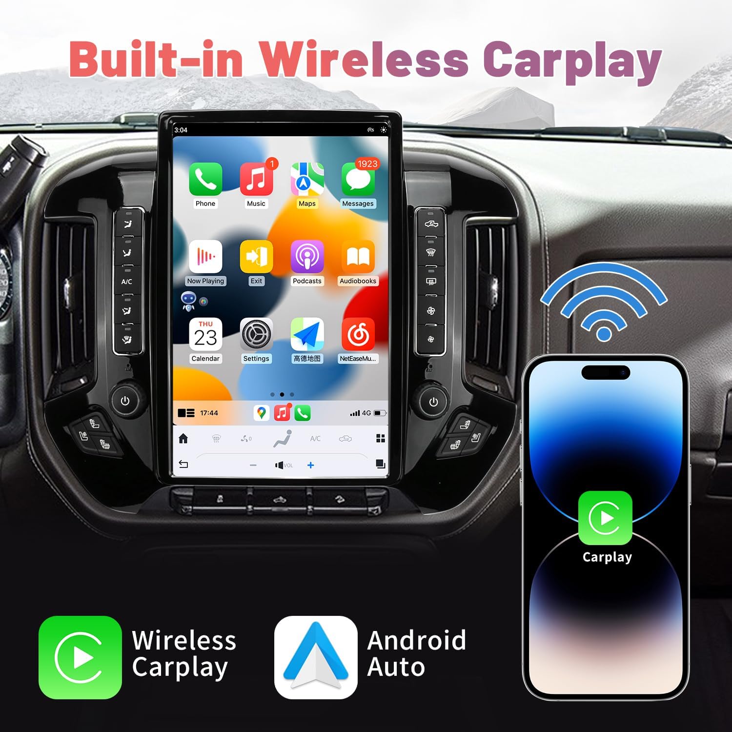 Chevrolet Silverado/GMC Sierra 2014-2018 Stereo Replacement 14.4 Inch Tesla-Style 2K IPS Screen Built-in Carplay/Android Auto