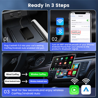 Carlinklife 5.0 2-in-1 Wireless CarPlay Android Auto Adapter for Cars with Factory Wired CarPlay & Wired Android Auto