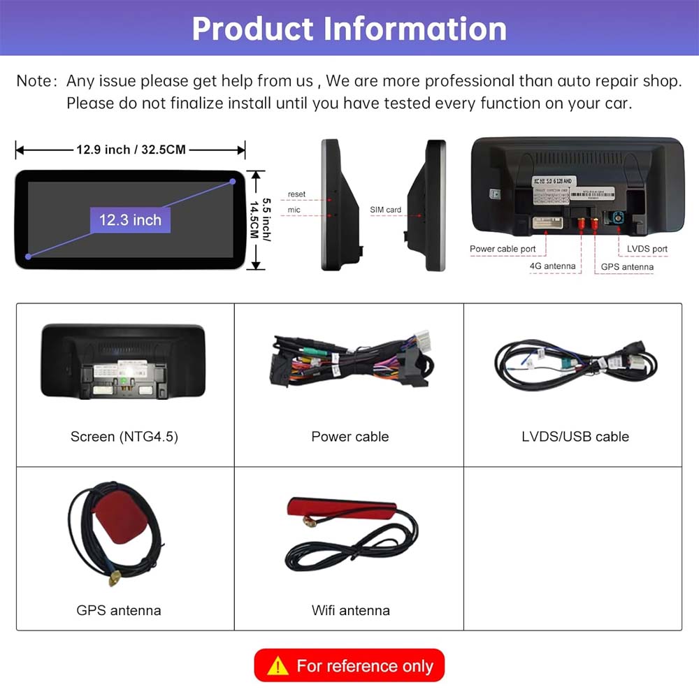 Android 12 Car Radio Touchscreen 12.3'' Car Stereo for Mercedes Benz A Class /B Class /CLA/GLA 2013-2018