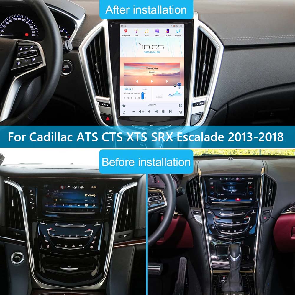 10.5 inch Car Radio for Cadillac ATS CTS XTS SRX Escalade 2013-2018 Stereo Upgrade Tesla-Style Screen Built-in CarPlay