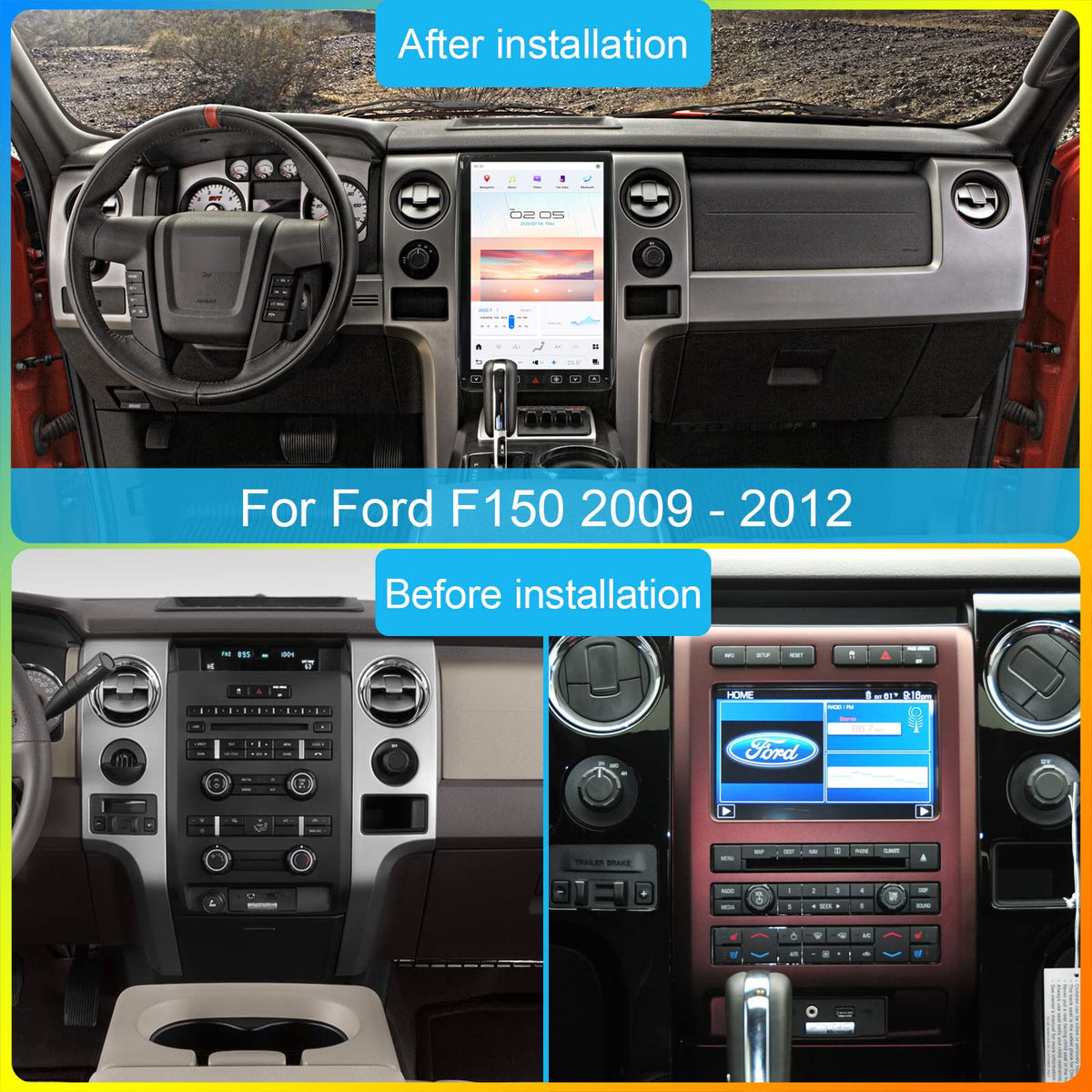 Ford F-150 2009-2014 Stereo Upgrade Tesla-Style Dash IPS Touch Screen Multimedia Player