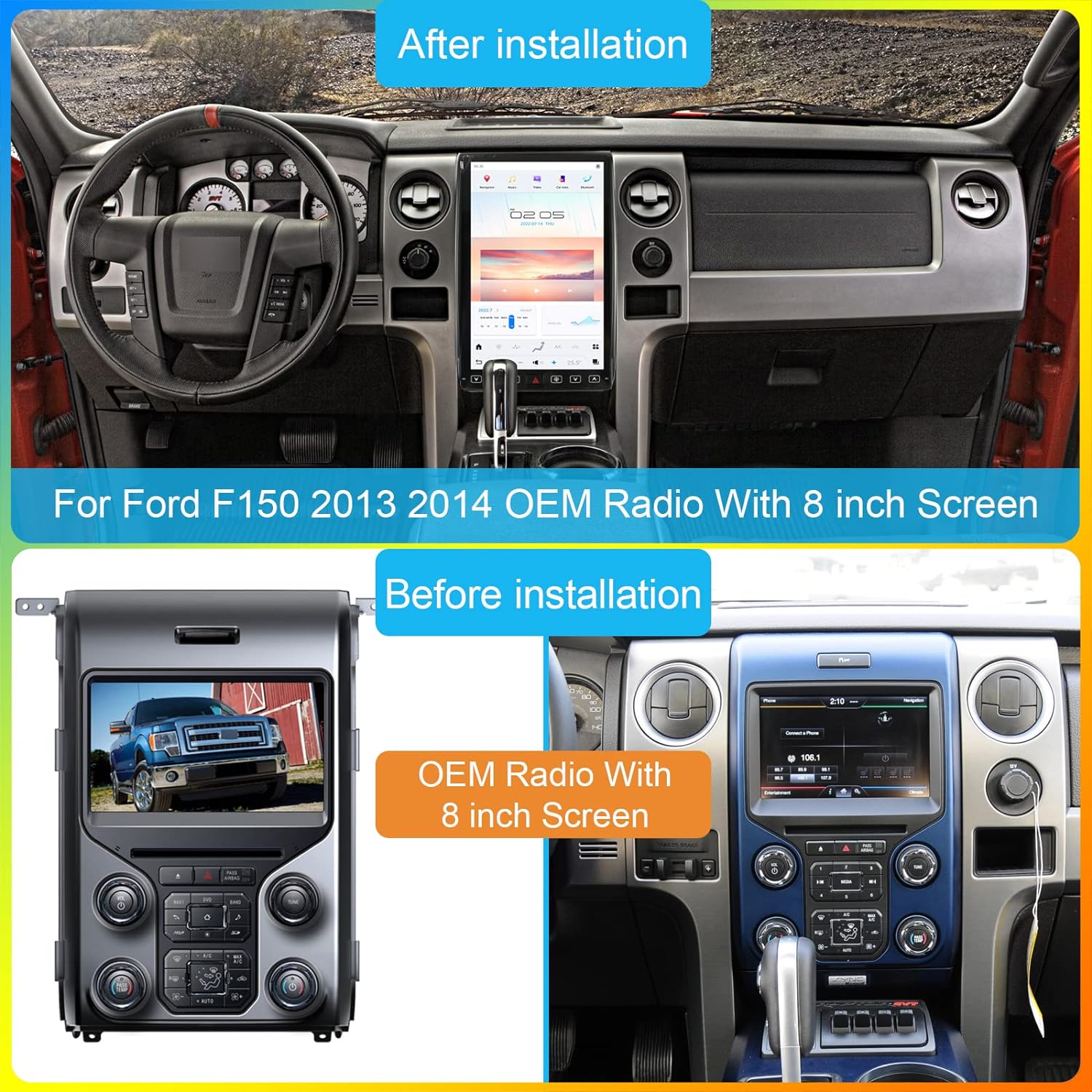 Ford F-150 2009-2014 Stereo Upgrade Tesla-Style Dash IPS Touch Screen Multimedia Player