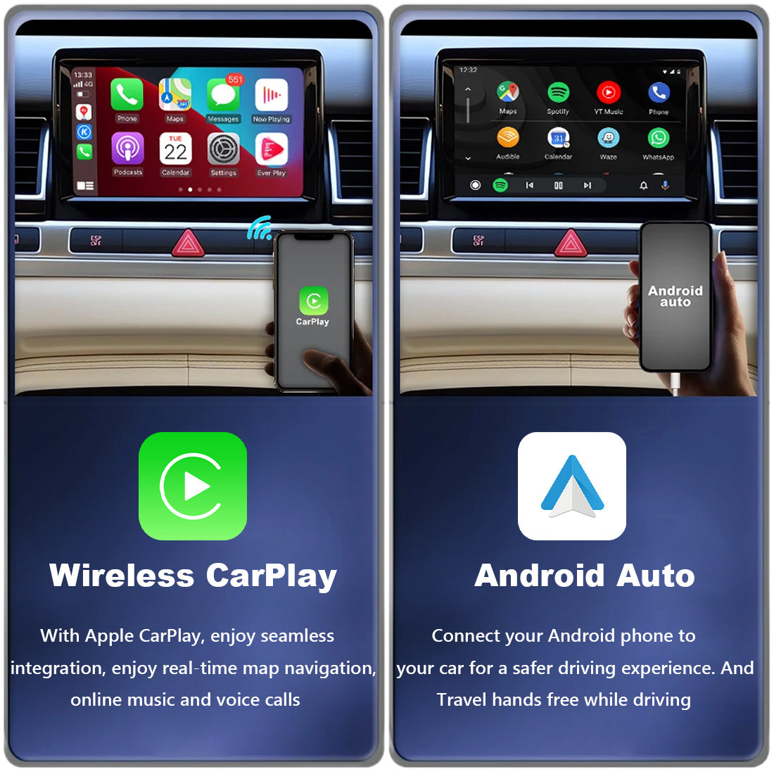 Wireless Apple Carplay & Android Auto Module For Audi A4 A5 A6 A7 A8 Q5 Q7 2005-2009 OEM Screen Upgrade Kit