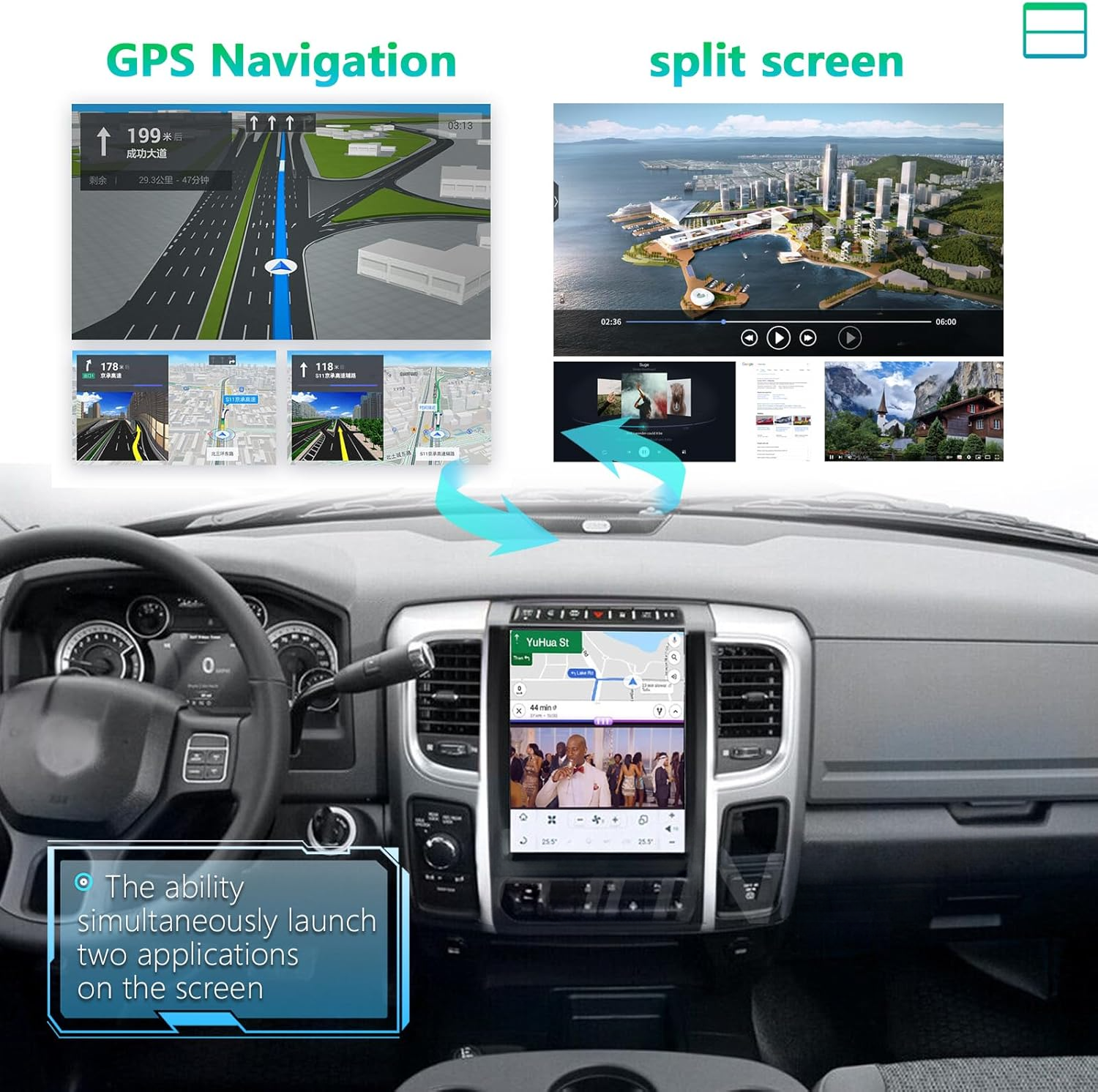 Dodge Ram 2013-2019 Stereo Replacement Tesla-Style 2K IPS Screen Built-in Carplay/Android Auto