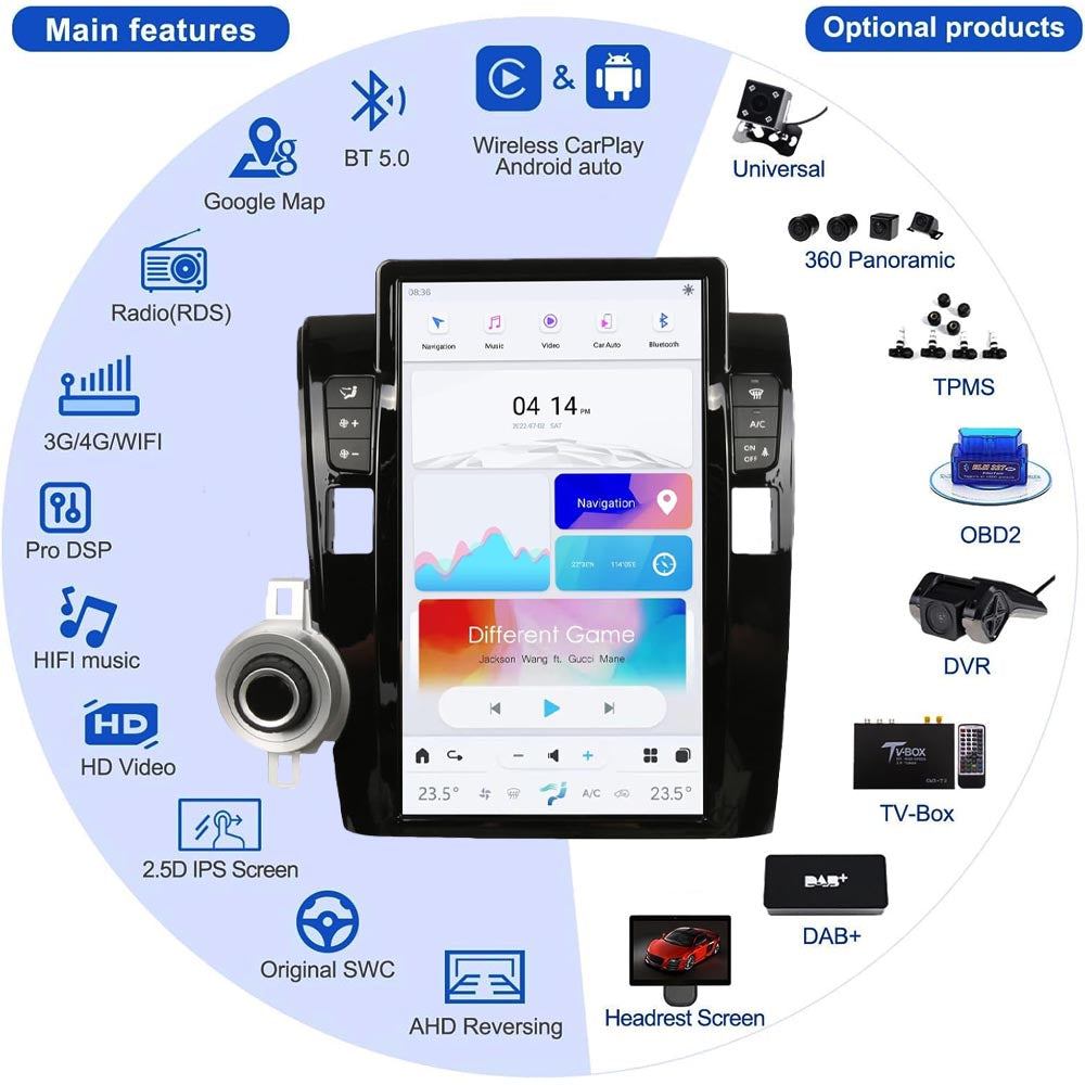 13.6 inch Android Car Radio for Toyota Tundra 2007-2013 Sequoia 2008-2018 Stereo Replacement Tesla-Style Screen Built-in Carplay/Android Auto