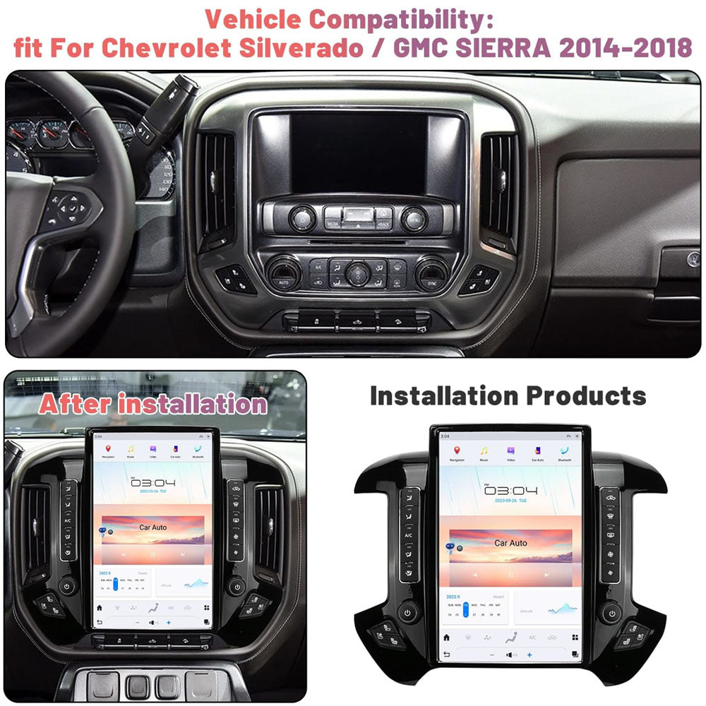 Chevrolet Silverado/GMC Sierra 2014-2018 Stereo Replacement 14.4 Inch Tesla-Style 2K IPS Screen Built-in Carplay/Android Auto