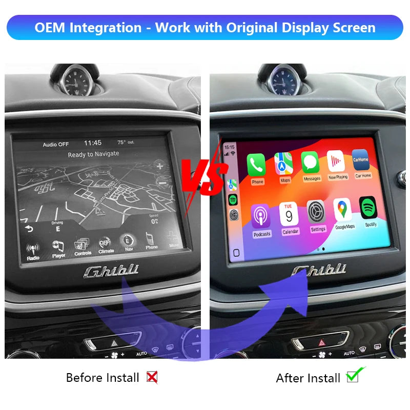 Wireless Apple CarPlay Android Auto Interface for Maserati Quattroporte Ghibli 2012-2018