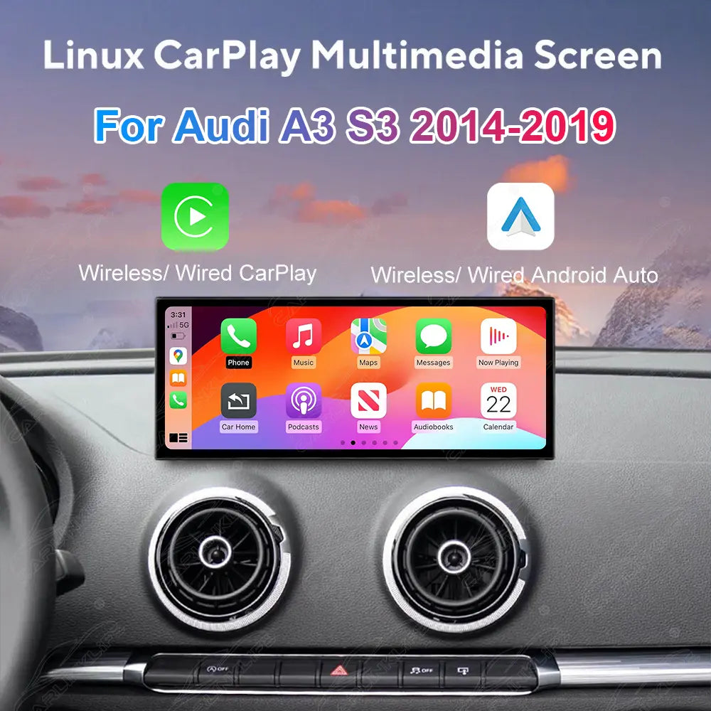 12.3" Linux Touch Screen For Audi A3 S3 2014-2019 Wireless Carplay Android Auto Car Radio