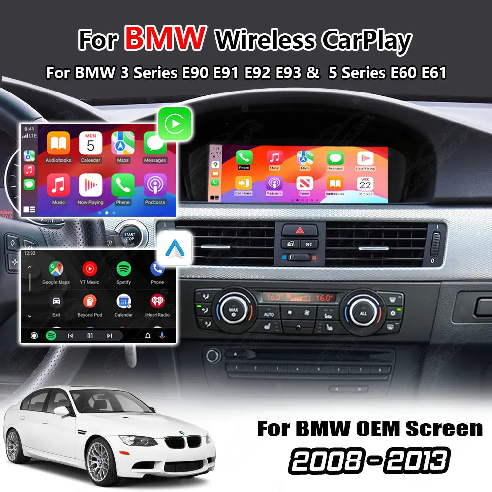 Wireless Apple Carplay & Android Auto for BMW 3Series E90 E91 E92 E93 5Series E60 E61