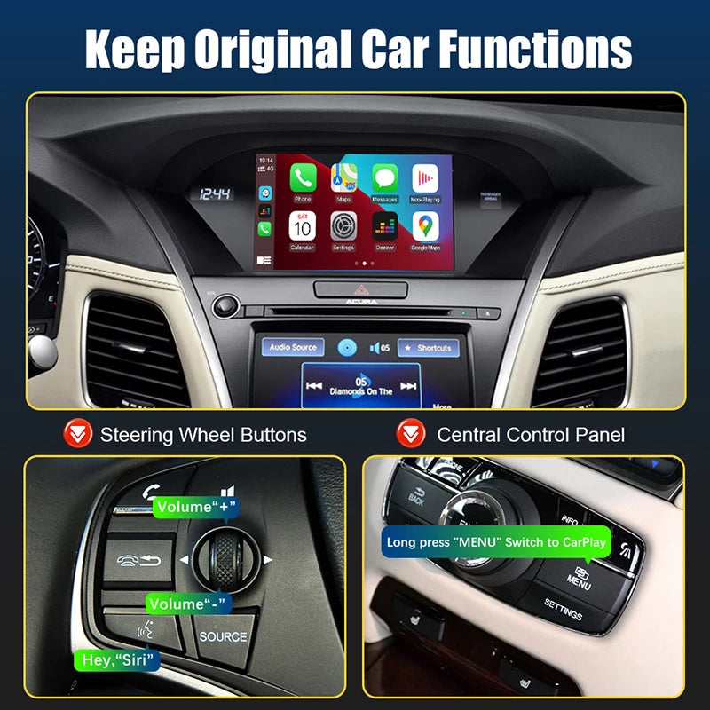 Wireless Apple CarPlay Android Auto For Acura MDX RDX TLX ILX RLX Honda Odyssey 2013-2019 Dual-Screen Models CarPlay Retrofit Module