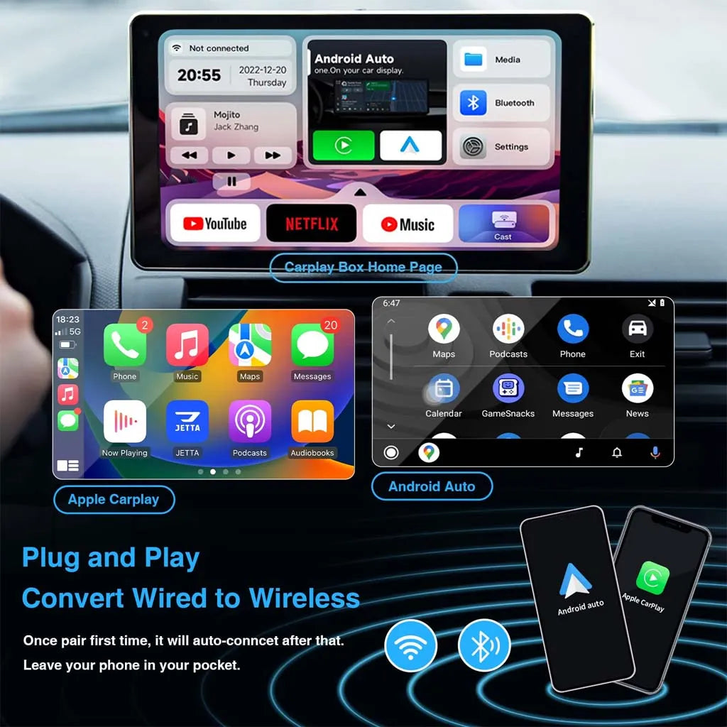 Carlinklife Magic Box - Wireless CarPlay/ Android Auto Adapter with Netflix, YouTube, GPS Navigation, Play U-Disk, HDMI - CP2Video TV AI Box
