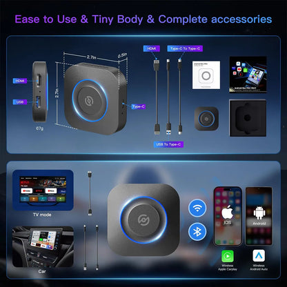 Carlinklife Magic Box - Wireless CarPlay/ Android Auto Adapter with Netflix, YouTube, GPS Navigation, Play U-Disk, HDMI - CP2Video TV AI Box