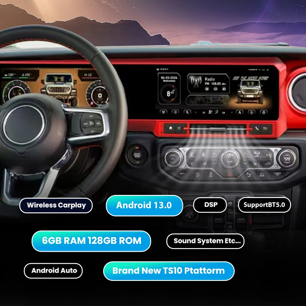 Jeep Wrangler 2018-2024 Digital Cluster Dual Screen Dashboard Car Radio Strip Screen CarPlay Android Auto