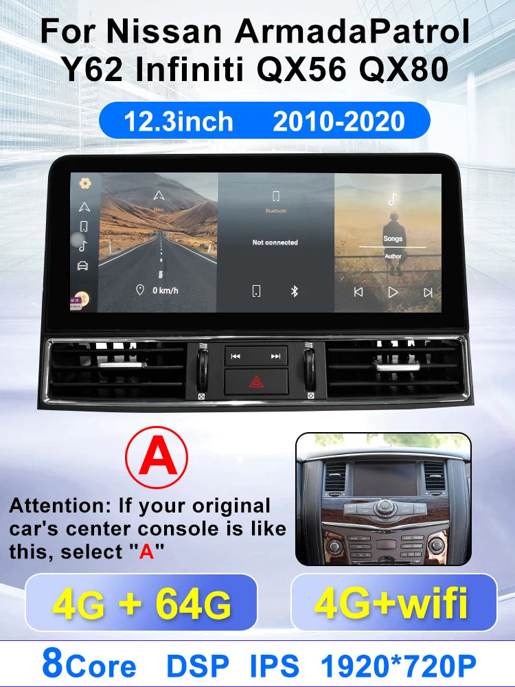 12.3 inch Android Car Radio For Infiniti QX56 QX80 Nissan Amanda Patrol Y62 2010-2020 Car Stereo CarPlay Multimedia Player