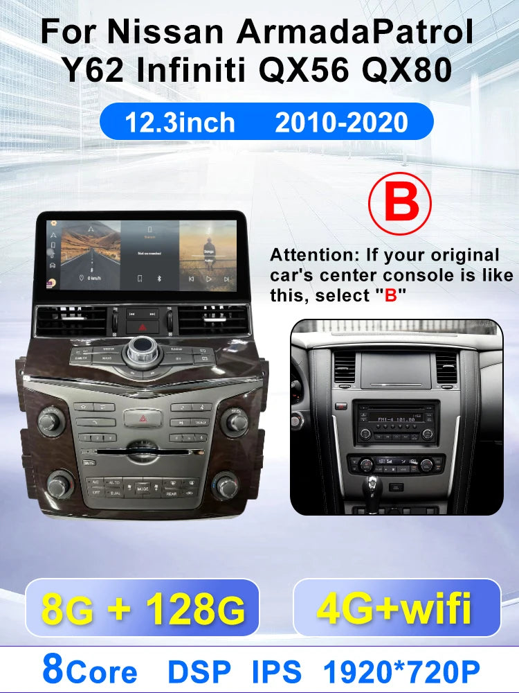 12.3 inch Android Car Radio For Infiniti QX56 QX80 Nissan Amanda Patrol Y62 2010-2020 Car Stereo CarPlay Multimedia Player