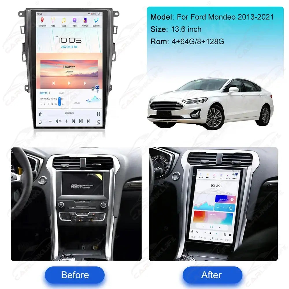 Ford Fusion Mondeo 2013-2020 Stereo Replacement Tesla Style Screen Built-in Carplay/Android Auto