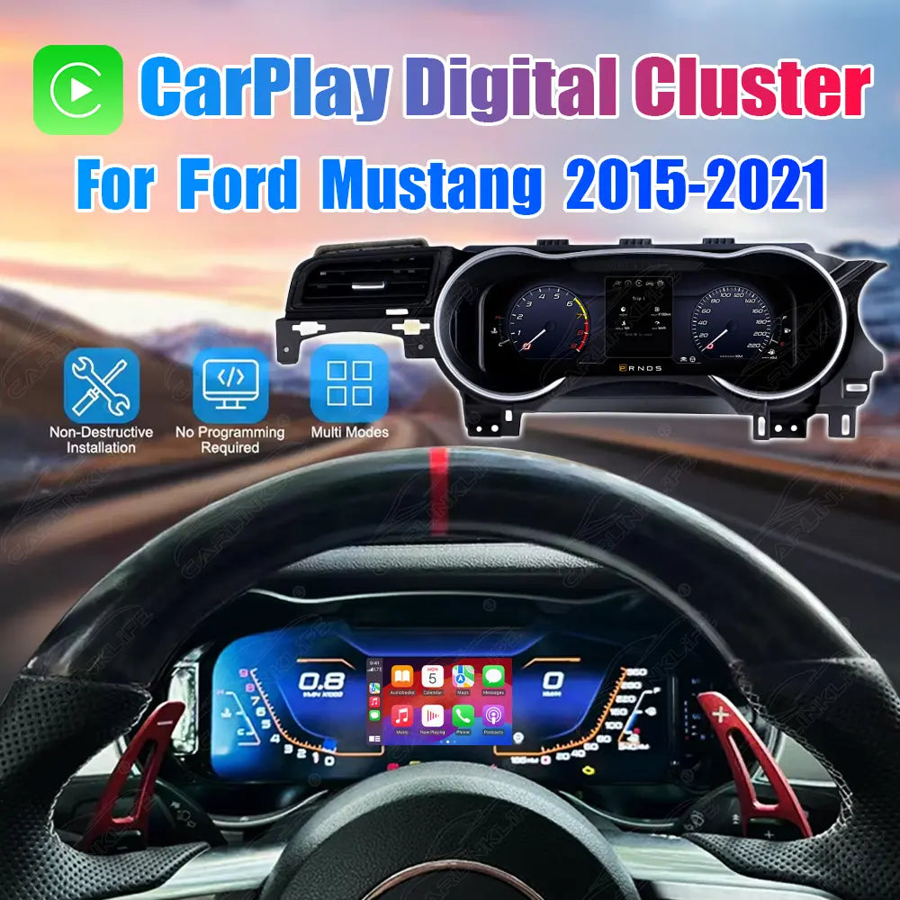 12.3" CarPlay LCD Digital Cluster For Ford Mustang 2015-2021 Linux Dashboard Gauge Cluster
